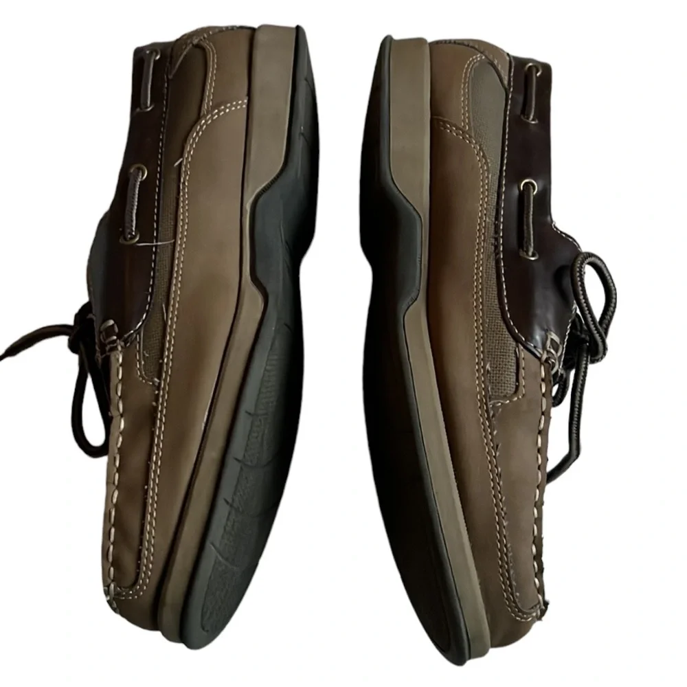 Bass Men's 2 Tone Brown Lace Up Leather Loafer Boat Shoes Size 10